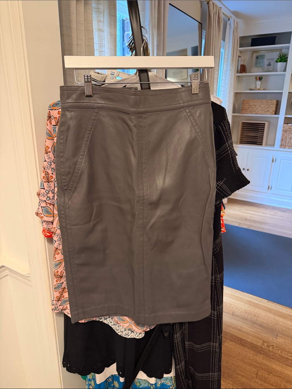 Ann Taylor Gray Leather Pencil Skirt